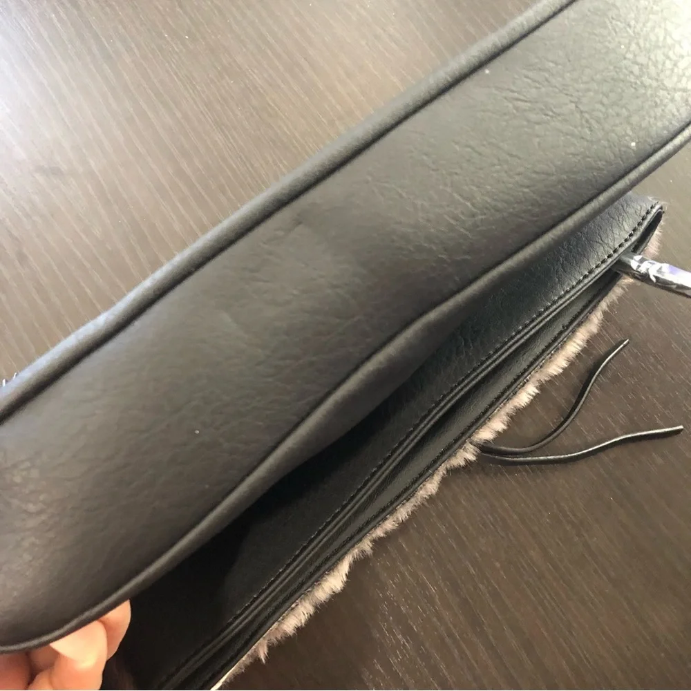 Nicole Miller Faux Fur Foldover Purse Handbag Charm Black NWT $88 - Picture 12 of 13